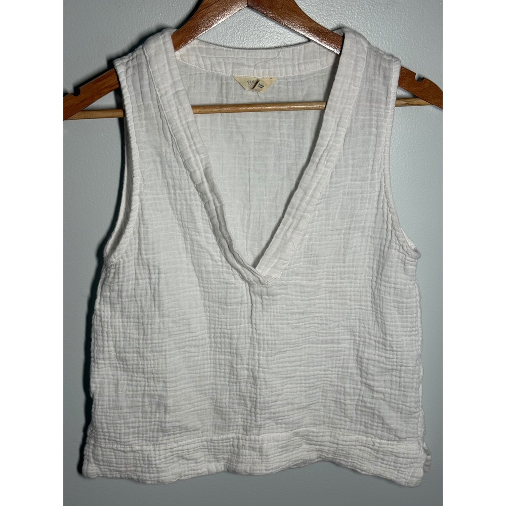 Faherty Brand White Willa Double Gauze V-Neck Sleeveless Blouse Top XS